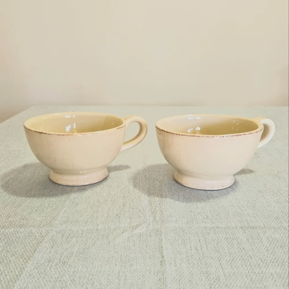 Vtg. Pier 1 Toscana Ivory 2 Jumbo Mugs Hand-Painted Earthenware Italy Discd 5.5